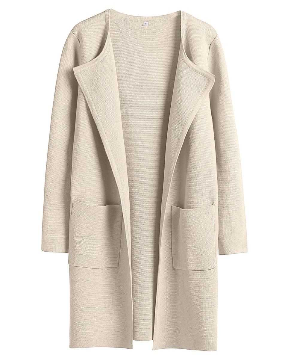 ANRABESS Damen Strickjacke mit offenem Vorderteil, Langarm, Revers, lässig, einfarbig, edel, Pullover-Jacke