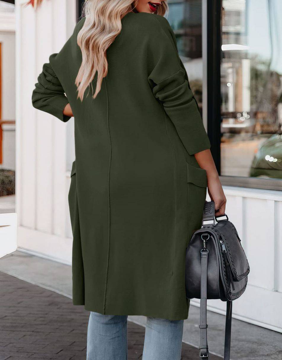 ANRABESS Damen Freizeit Langarm Drapierter Offener Strick Cardigan Jacken Pullover mit Taschen