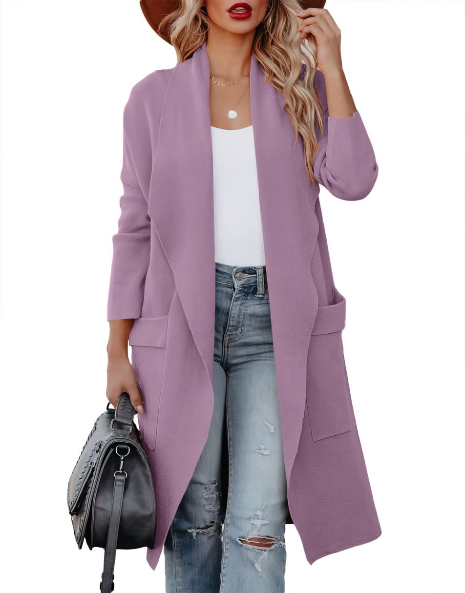 ANRABESS Damen Freizeit Langarm Drapierter Offener Strick Cardigan Jacken Pullover mit Taschen