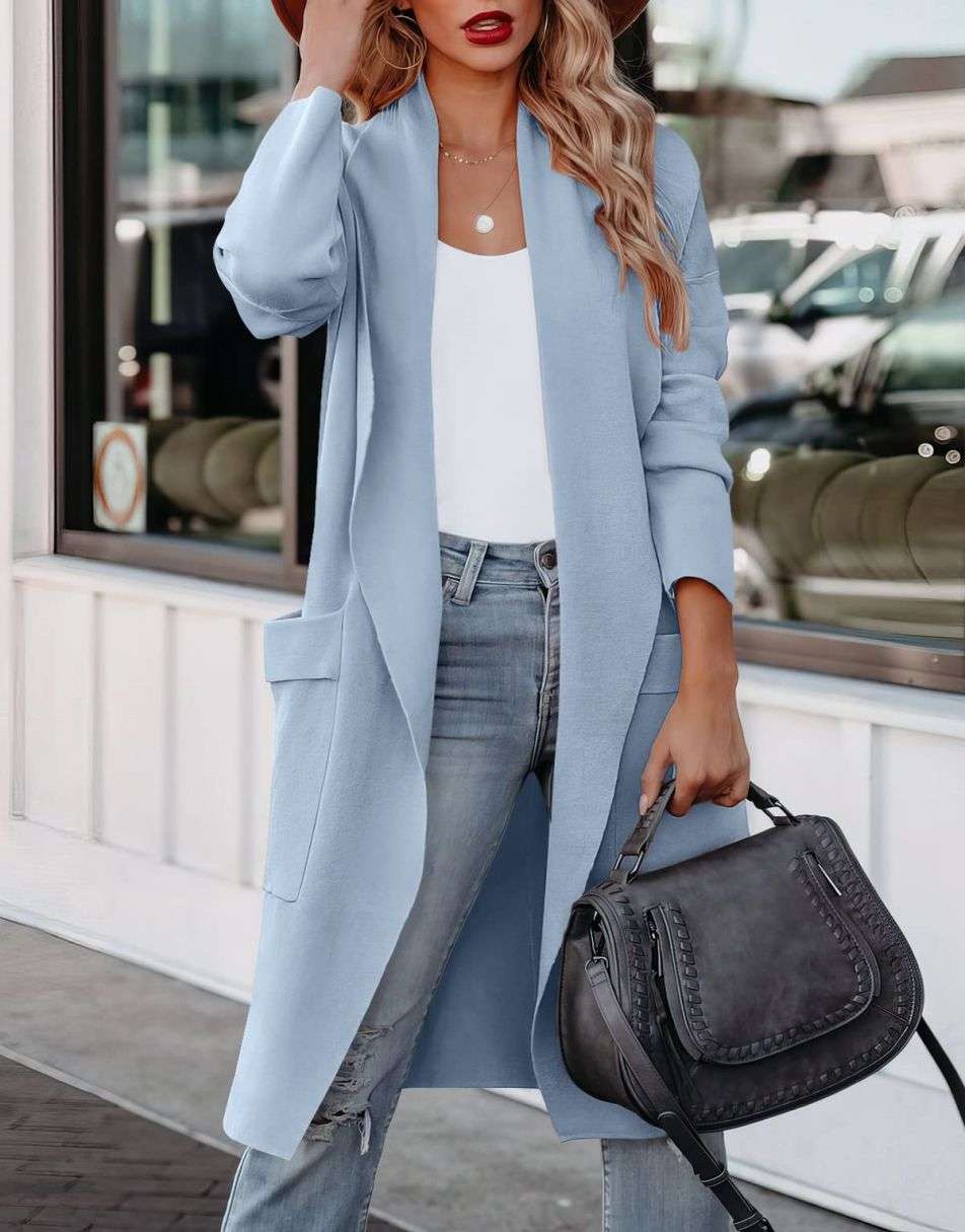 ANRABESS Damen Freizeit Langarm Drapierter Offener Strick Cardigan Jacken Pullover mit Taschen