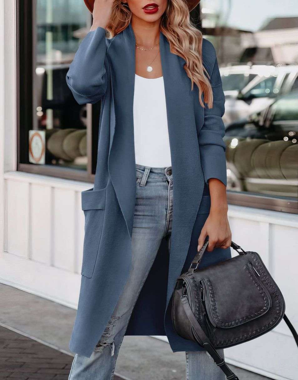ANRABESS Damen Freizeit Langarm Drapierter Offener Strick Cardigan Jacken Pullover mit Taschen