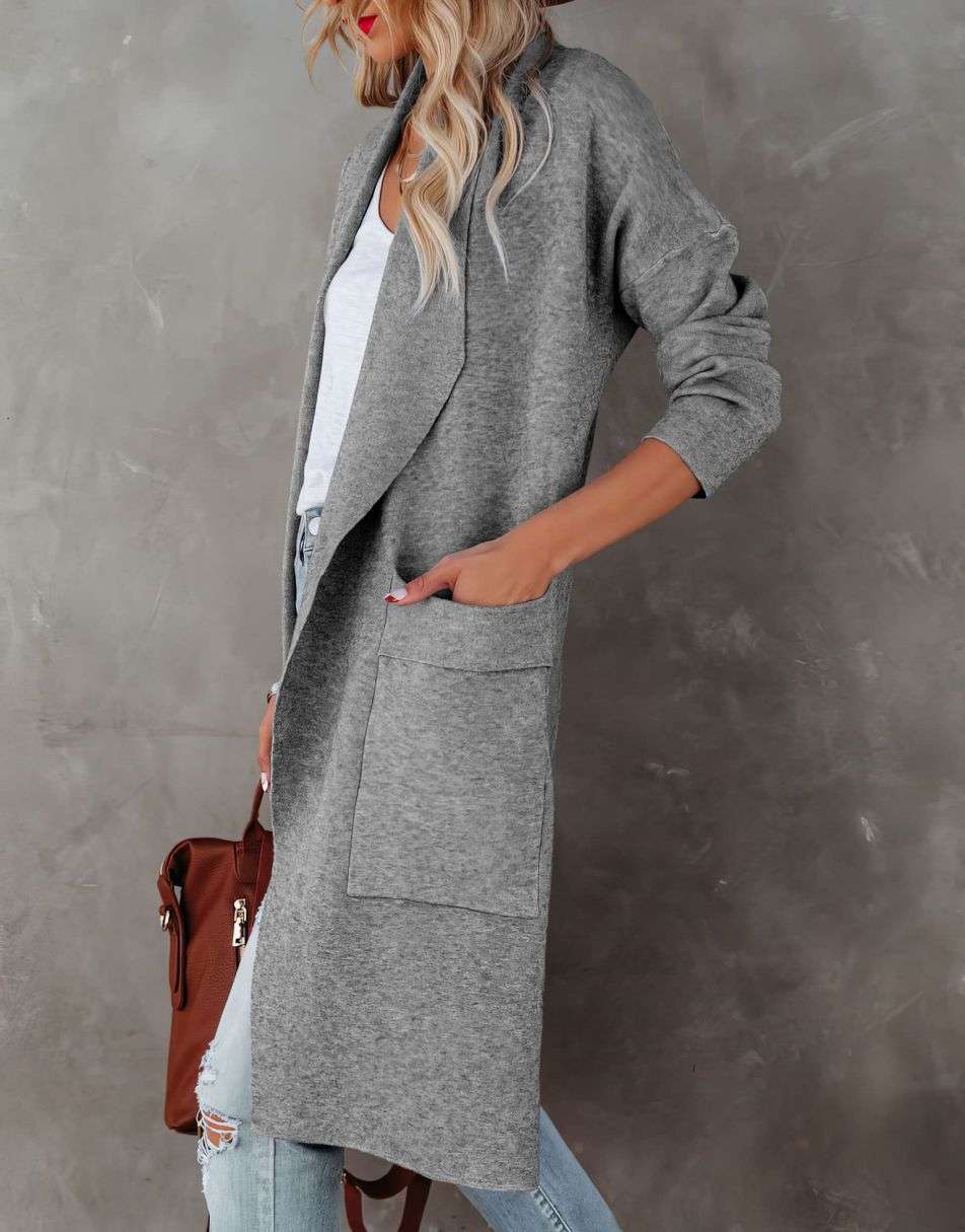 ANRABESS Damen Freizeit Langarm Drapierter Offener Strick Cardigan Jacken Pullover mit Taschen