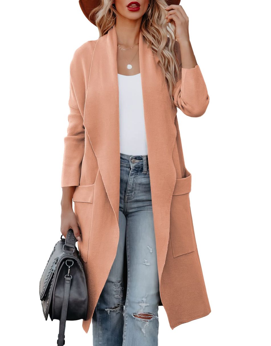 ANRABESS Damen Freizeit Langarm Drapierter Offener Strick Cardigan Jacken Pullover mit Taschen