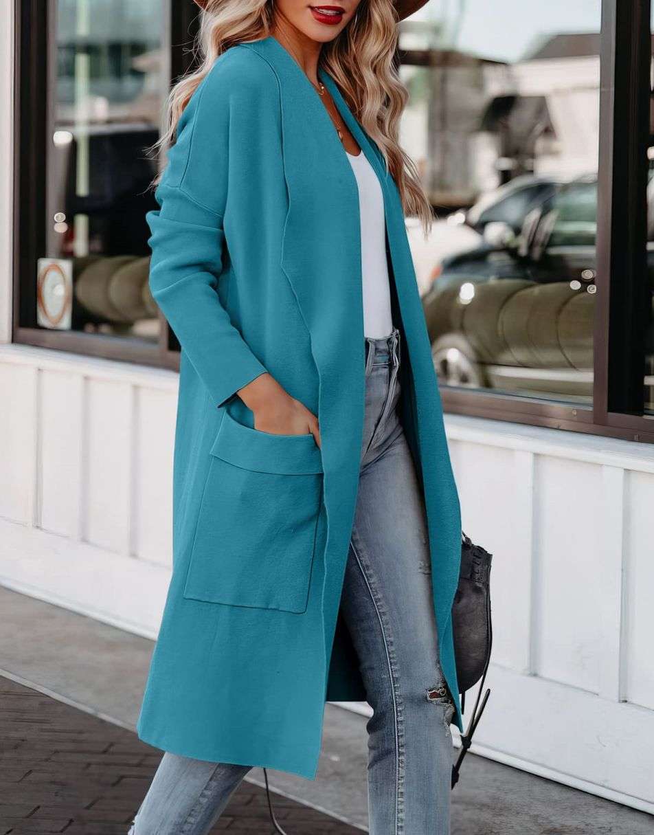 ANRABESS Damen Freizeit Langarm Drapierter Offener Strick Cardigan Jacken Pullover mit Taschen
