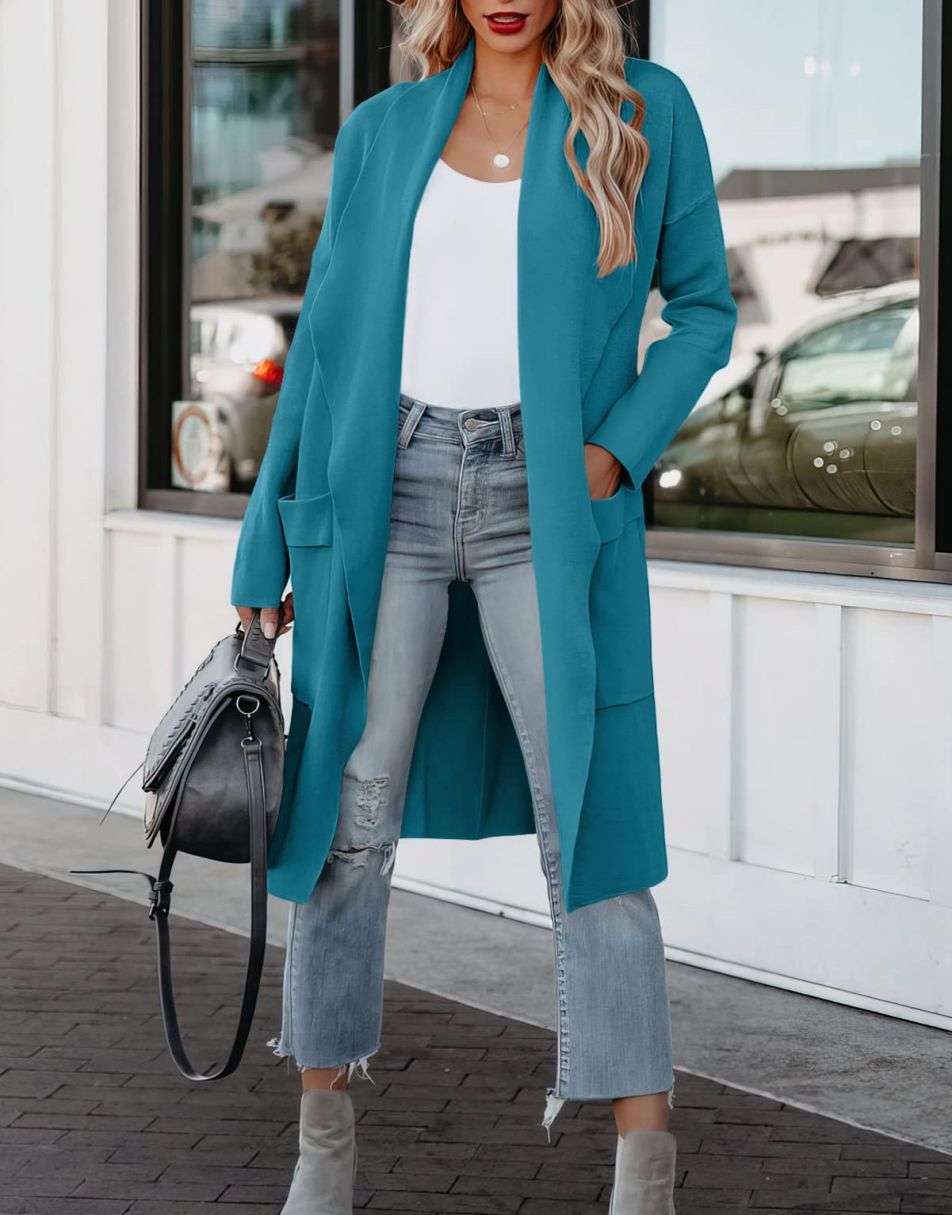 ANRABESS Damen Freizeit Langarm Drapierter Offener Strick Cardigan Jacken Pullover mit Taschen