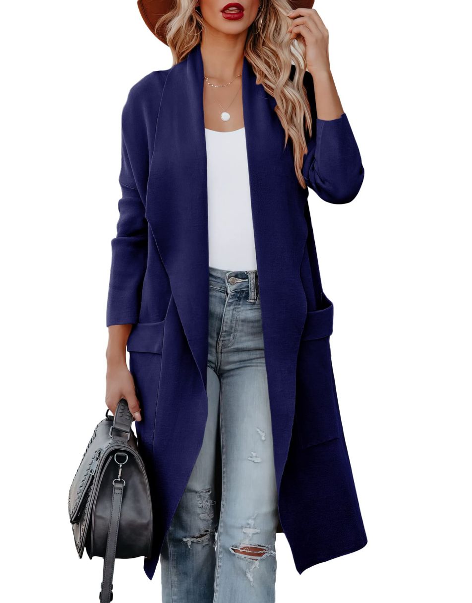 ANRABESS Damen Freizeit Langarm Drapierter Offener Strick Cardigan Jacken Pullover mit Taschen