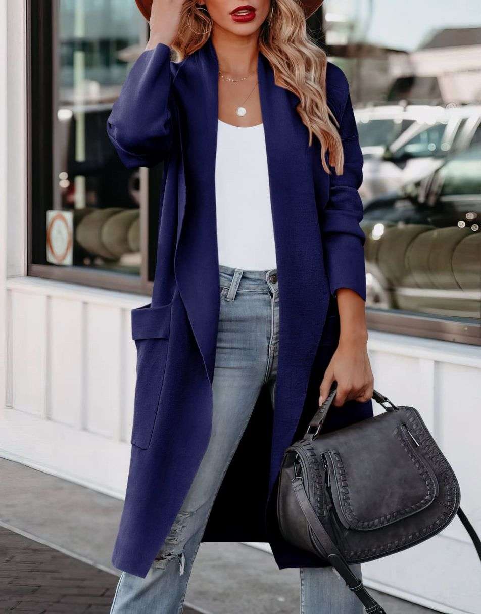 ANRABESS Damen Freizeit Langarm Drapierter Offener Strick Cardigan Jacken Pullover mit Taschen
