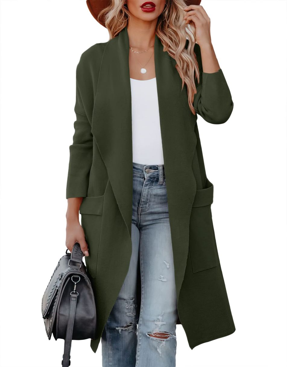 ANRABESS Damen Freizeit Langarm Drapierter Offener Strick Cardigan Jacken Pullover mit Taschen