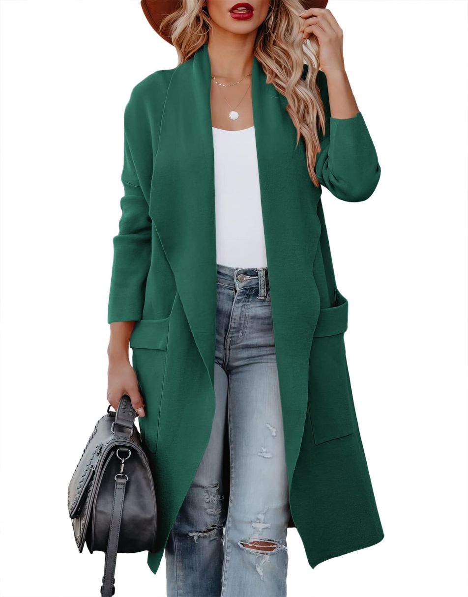 ANRABESS Damen Freizeit Langarm Drapierter Offener Strick Cardigan Jacken Pullover mit Taschen