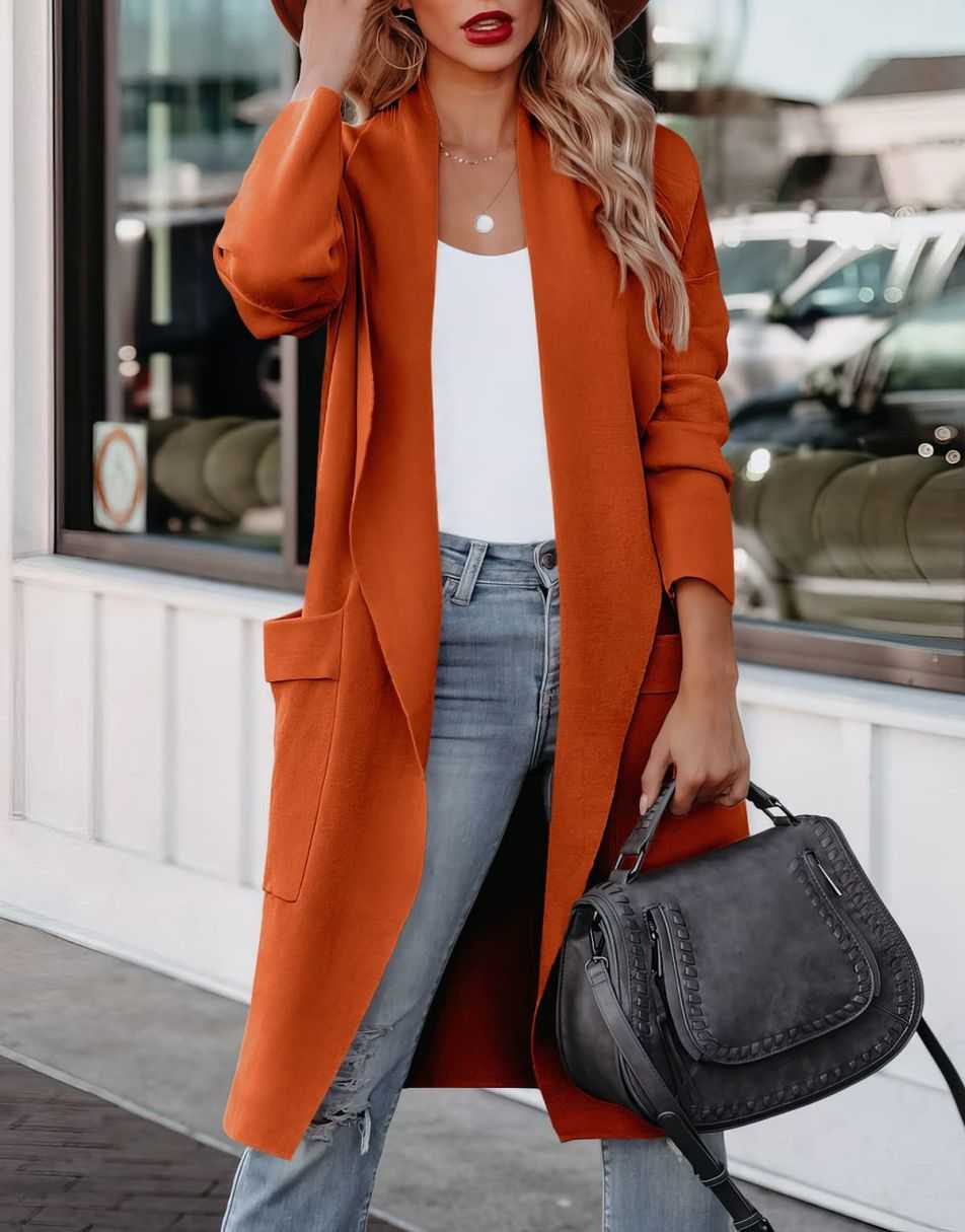 ANRABESS Damen Freizeit Langarm Drapierter Offener Strick Cardigan Jacken Pullover mit Taschen