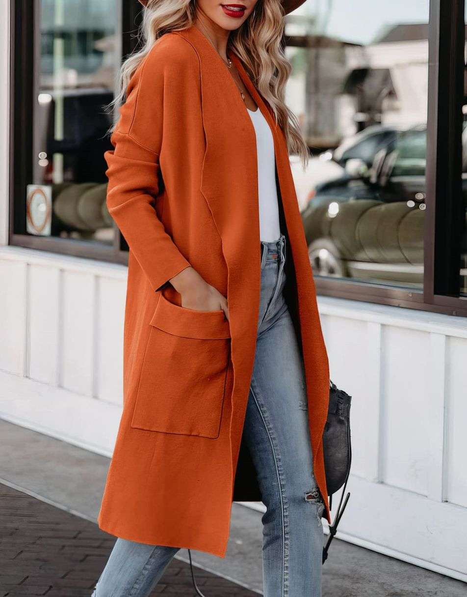 ANRABESS Damen Freizeit Langarm Drapierter Offener Strick Cardigan Jacken Pullover mit Taschen