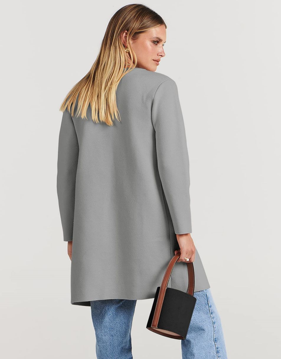 ANRABESS Damen Strickjacke mit offenem Vorderteil, Langarm, Revers, lässig, einfarbig, edel, Pullover-Jacke