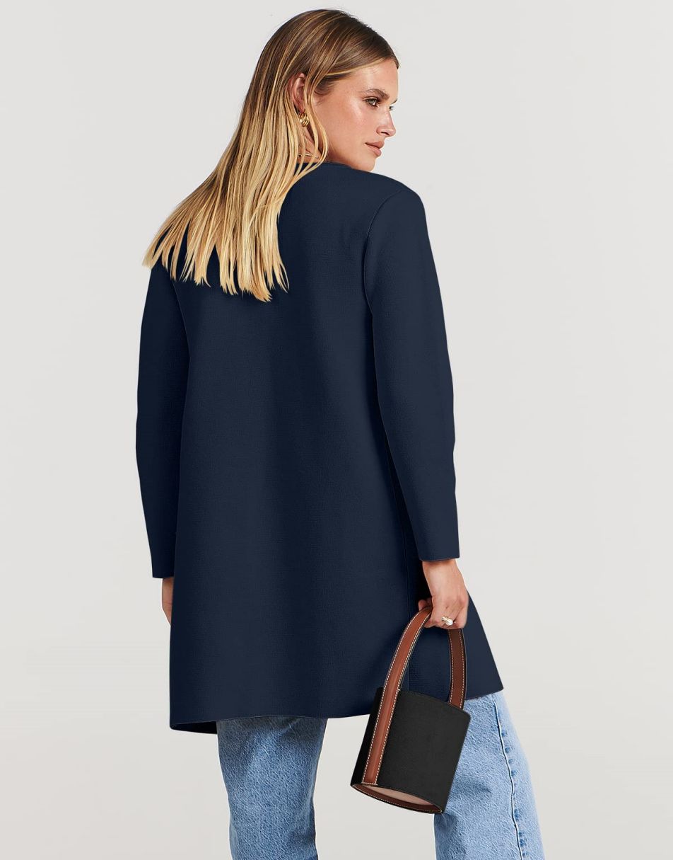 ANRABESS Damen Strickjacke mit offenem Vorderteil, Langarm, Revers, lässig, einfarbig, edel, Pullover-Jacke