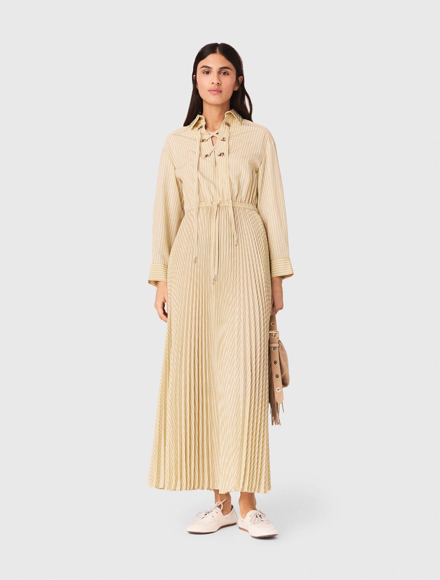 Eyelet pleated maxi dress