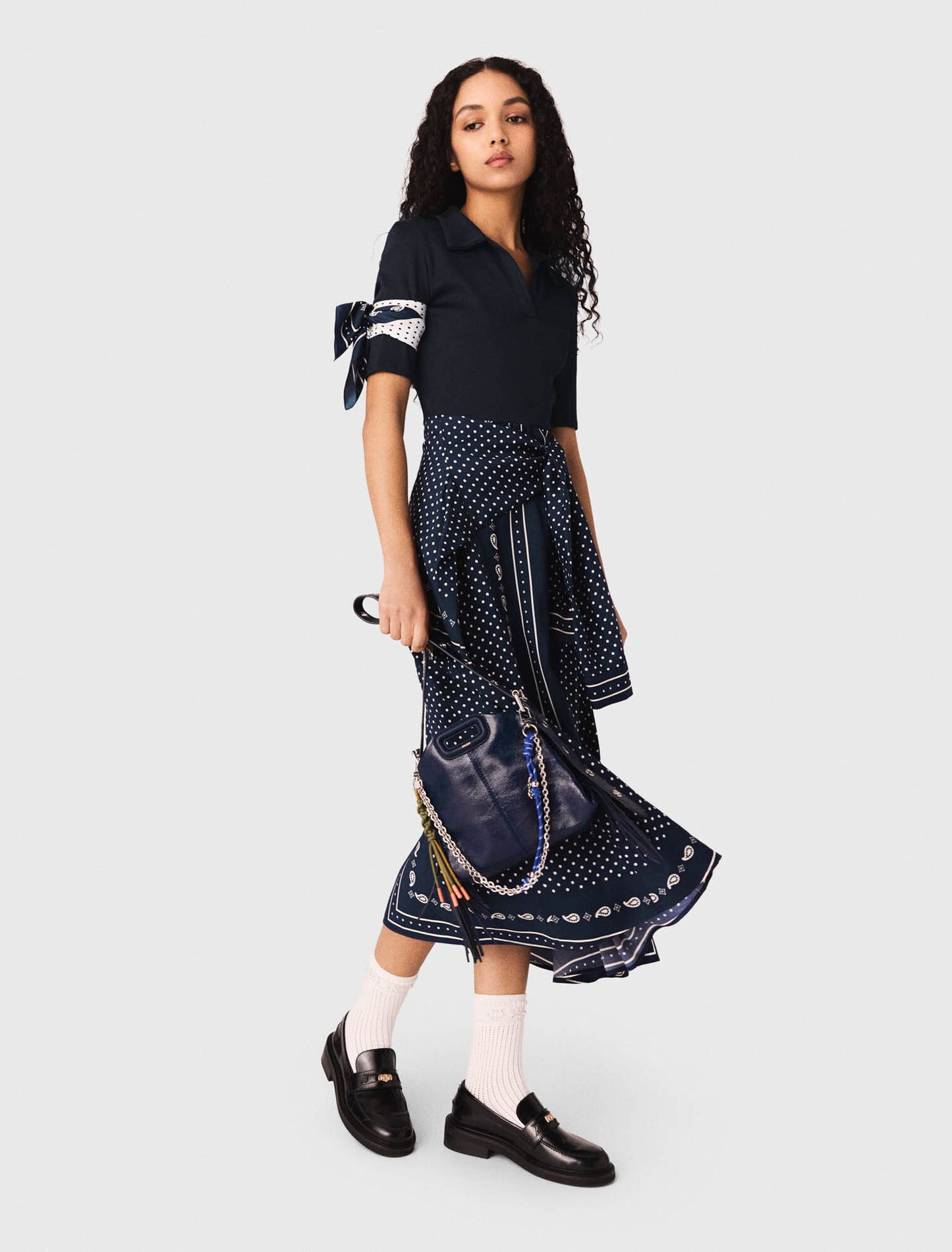 Patterned mixed-material dress