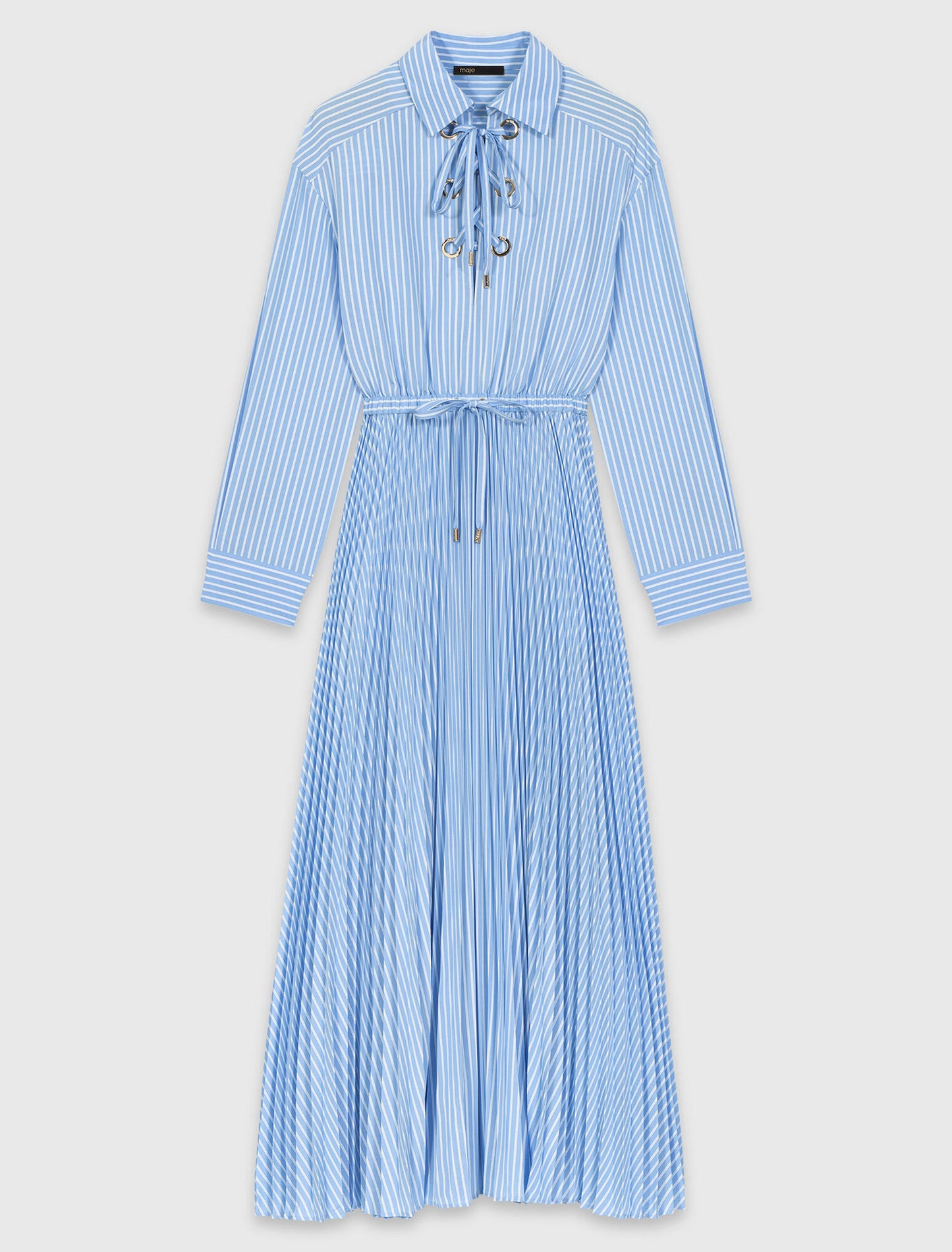 Long pleated dress with eyelets