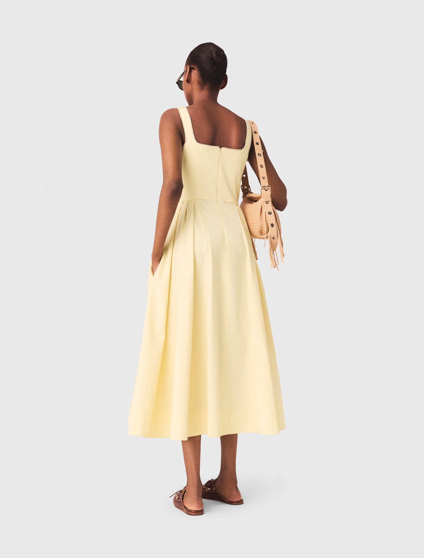 Flared rhinestone-trim midi dress