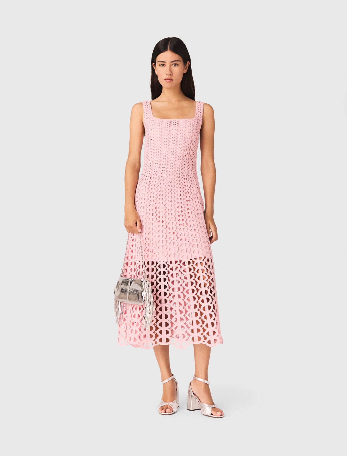 Rhinestone crochet midi dress