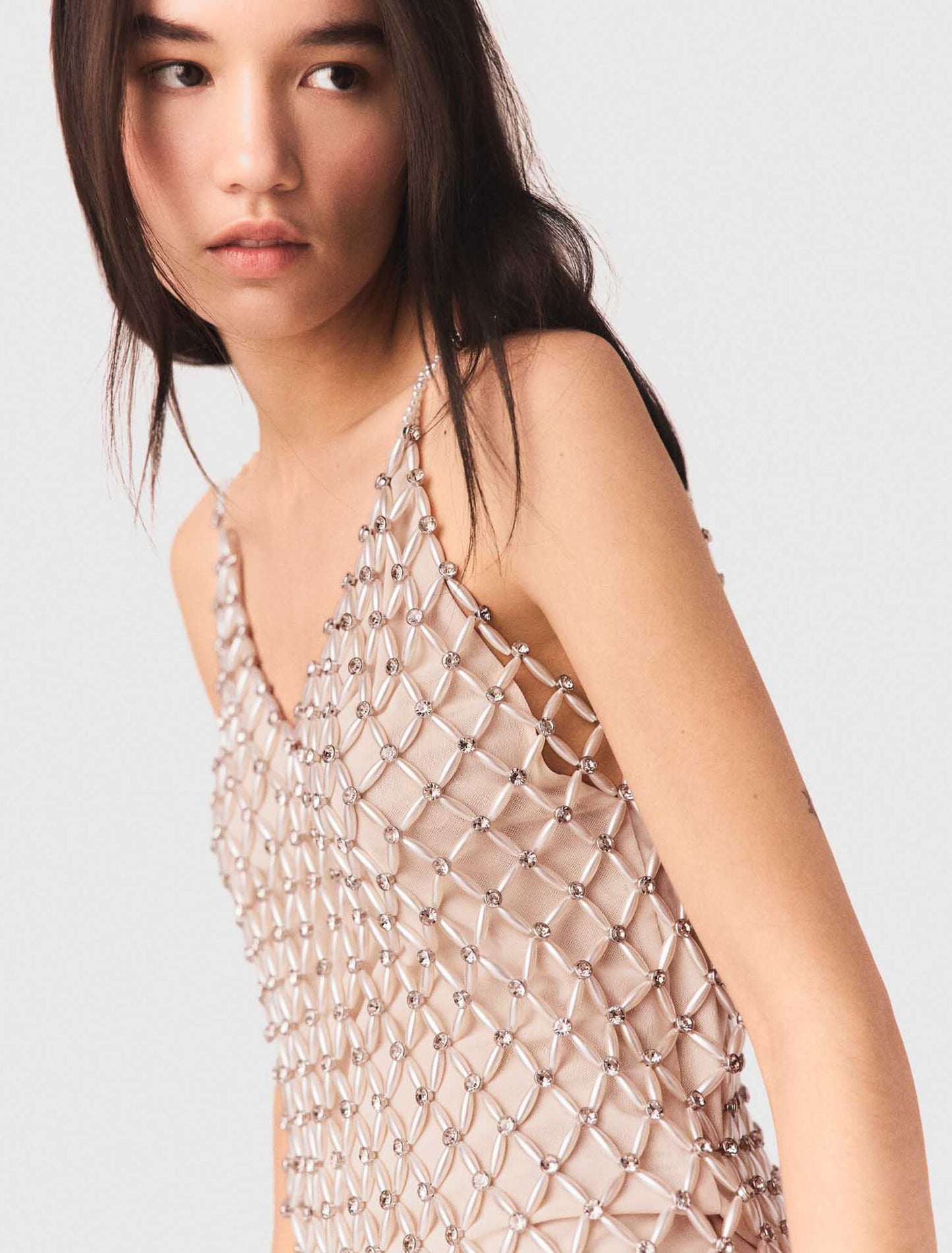 Short Beaded Dress With Lining