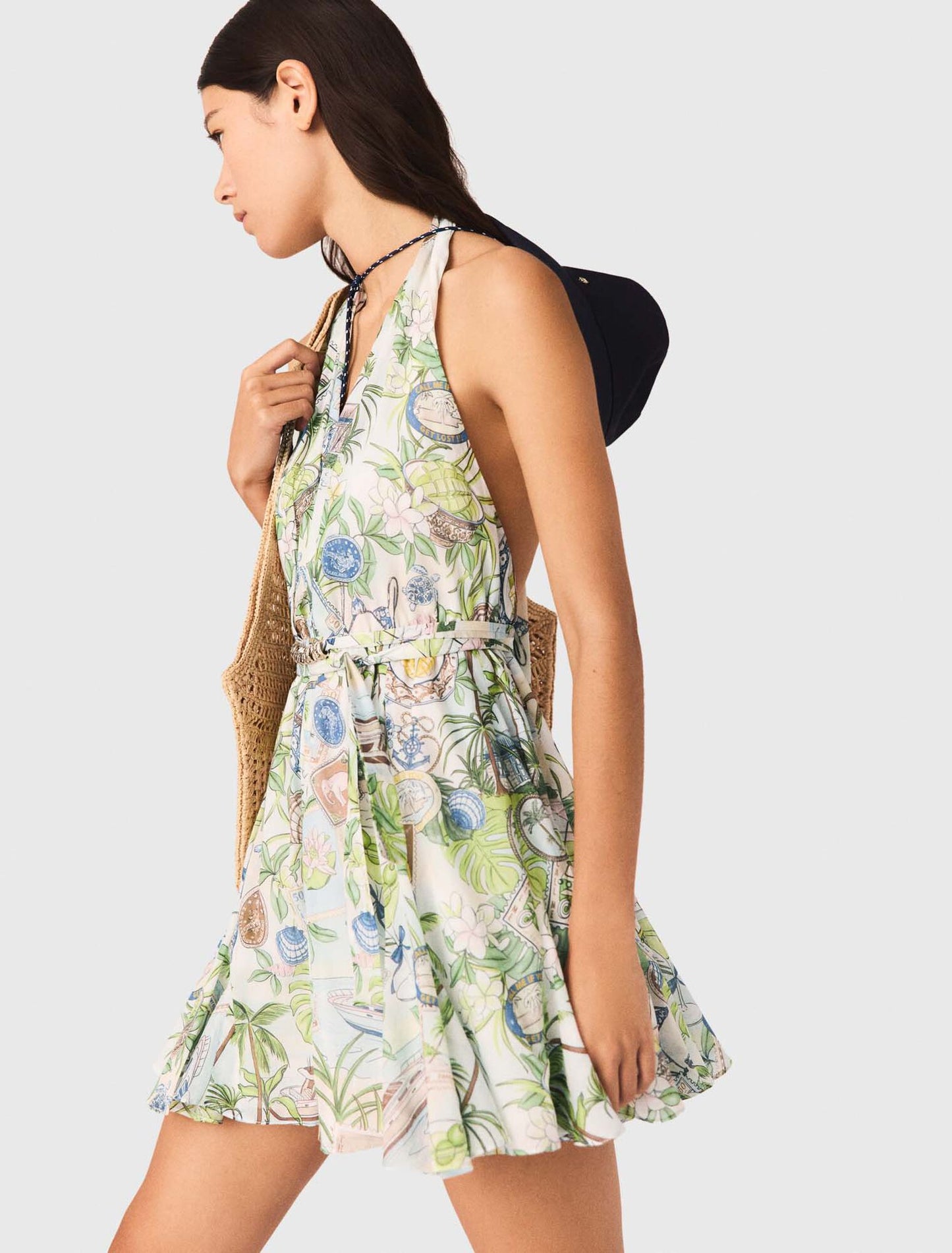 Short Patterned Backless Dress