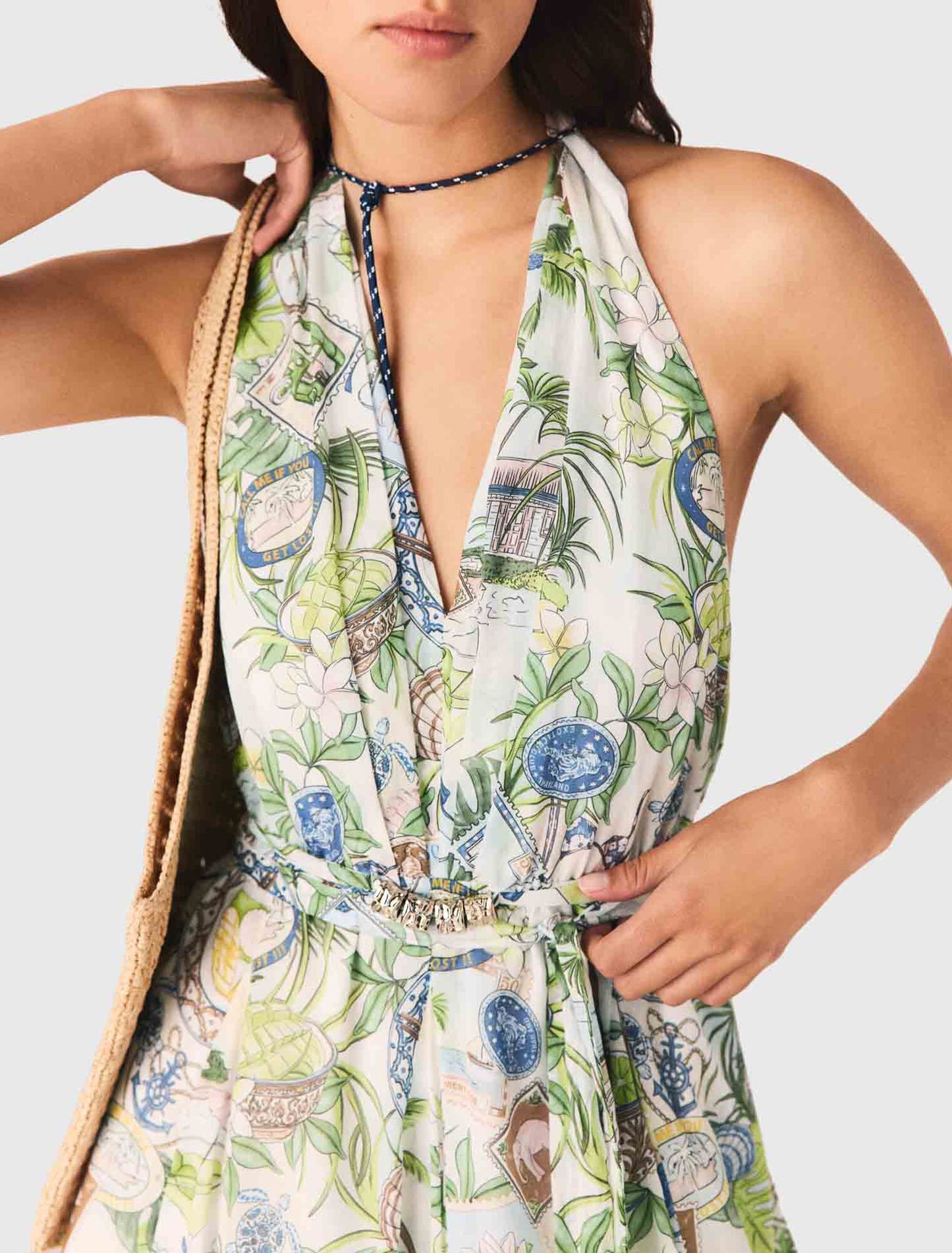 Short Patterned Backless Dress