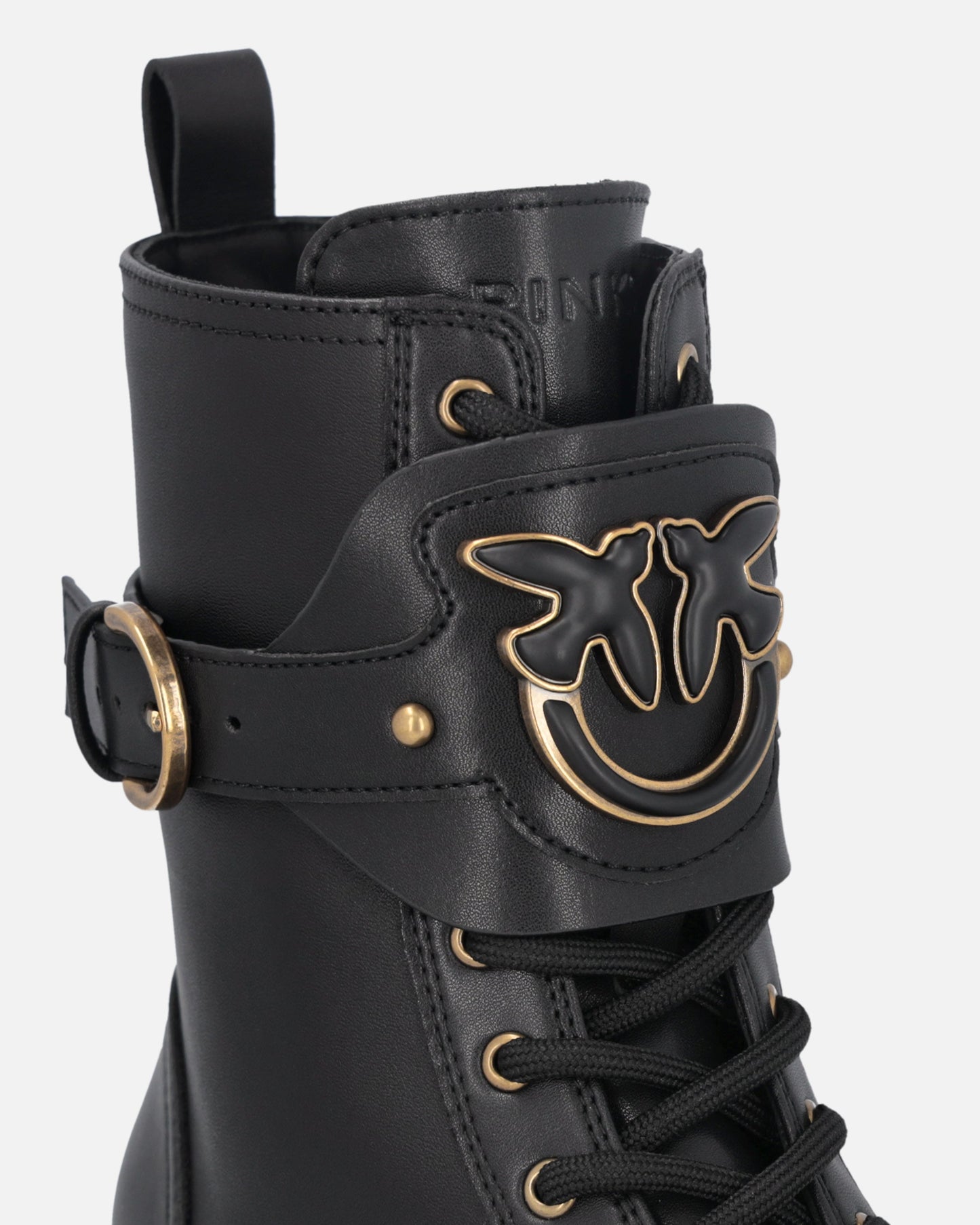 Leather combat boots with branded front strap