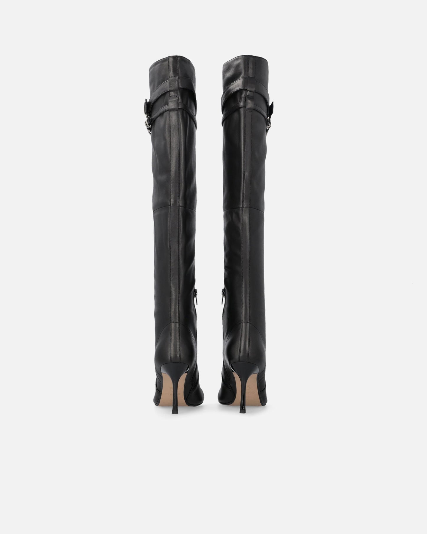 Knee-high nappa leather boots with heel and strap