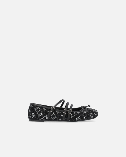 Monogram ballet flats with rhinestones and bow at the toe
