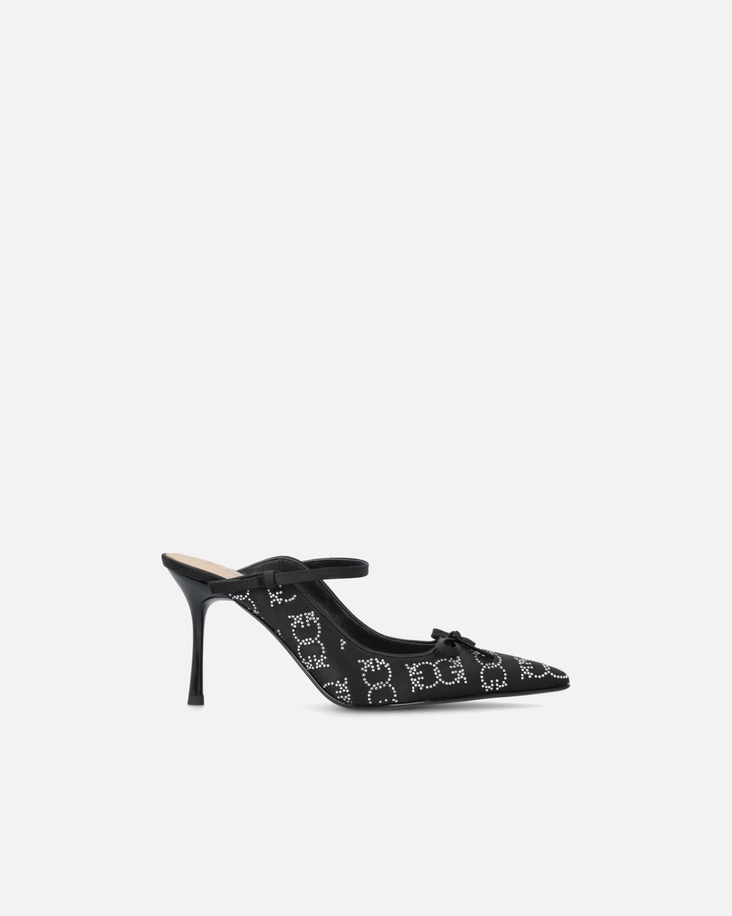 Rhinestoned satin slip-ons with heel