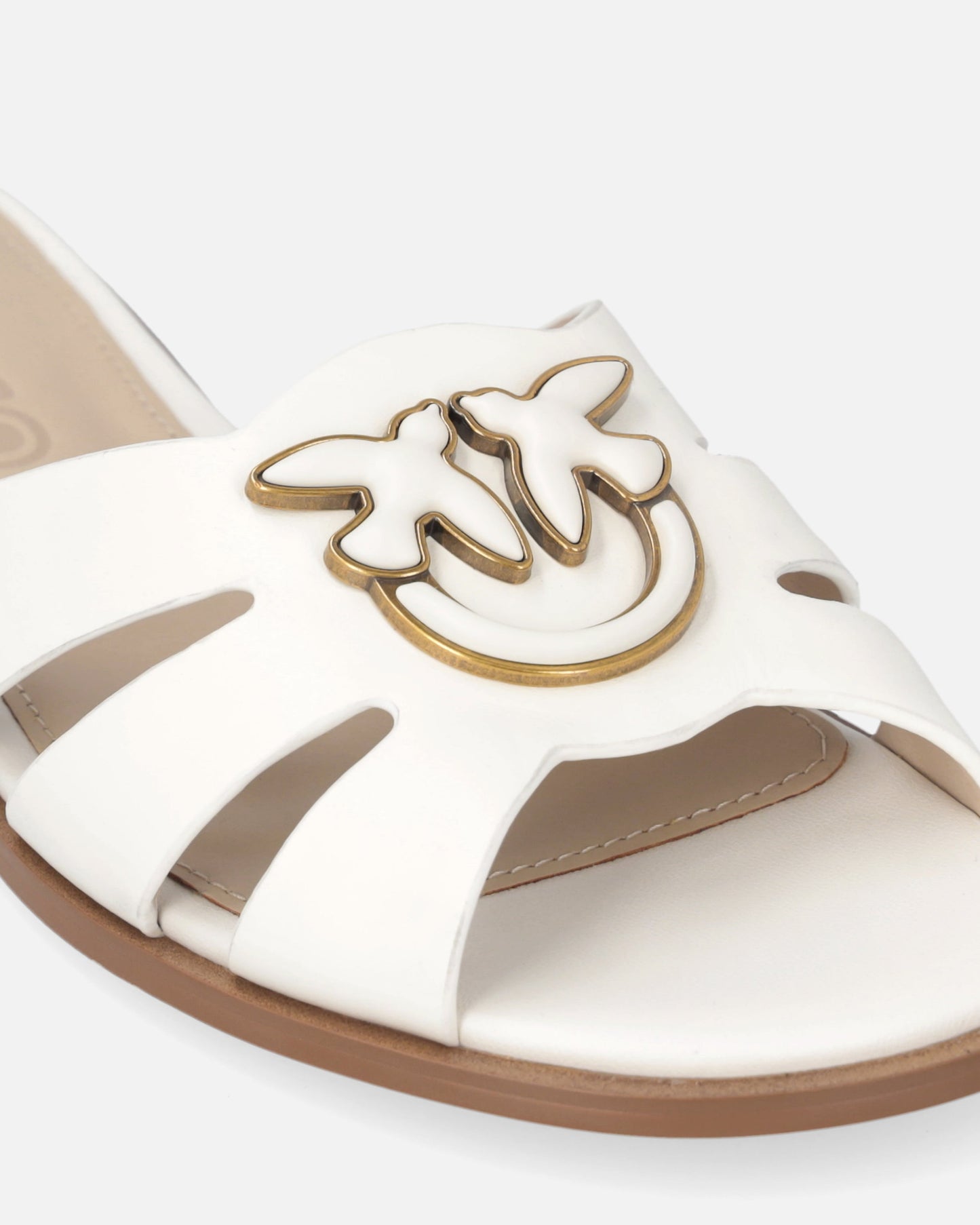 Leather slip-on sandals with Love Birds logo