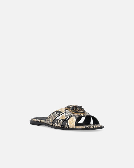 Leather slip-on sandals with python print and Love Birds logo