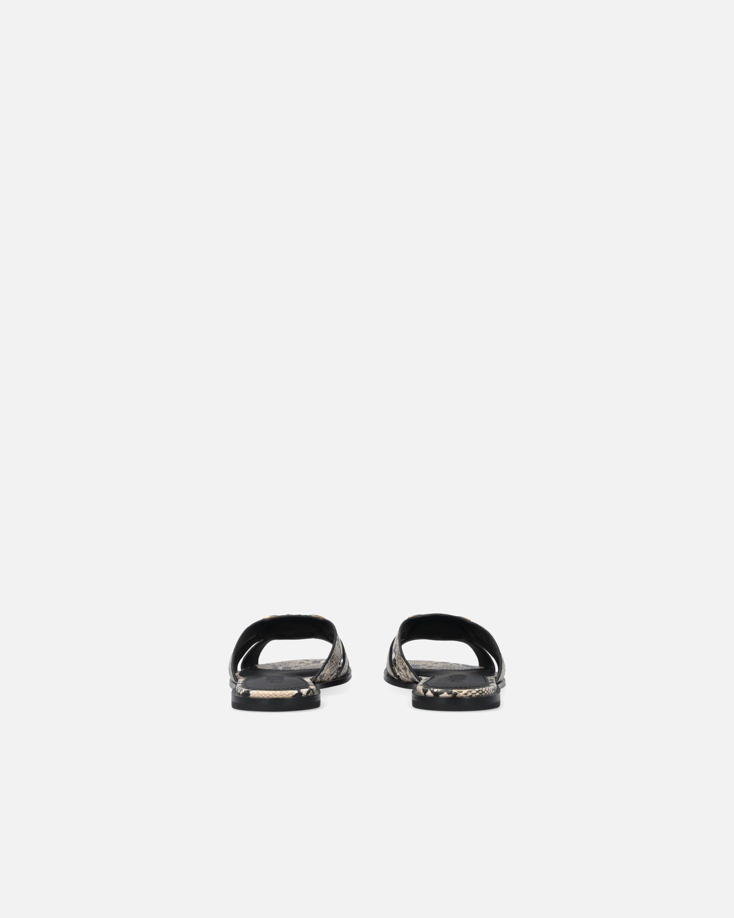 Leather slip-on sandals with python print and Love Birds logo