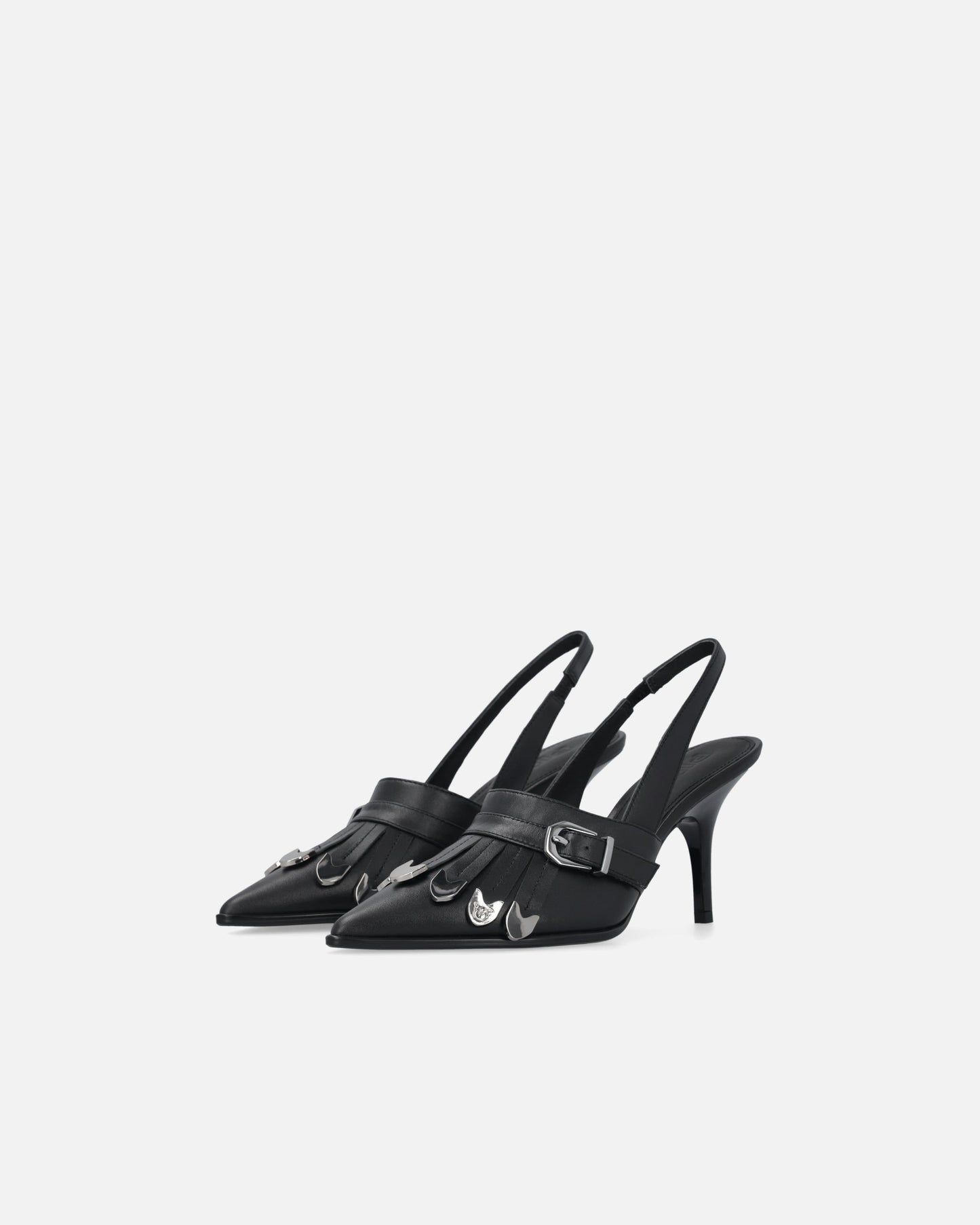 Leather slingbacks with saddlery-inspired details