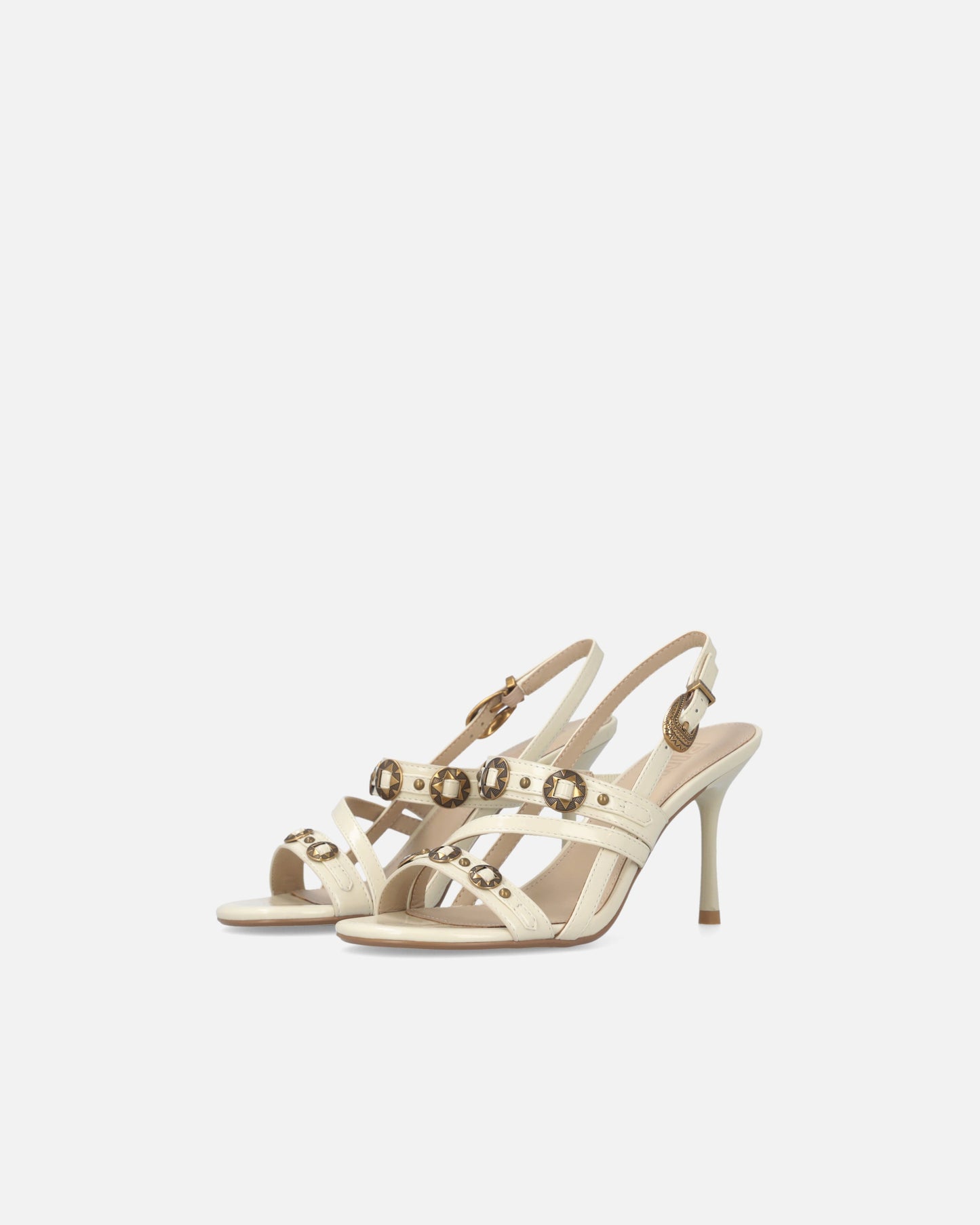 High slingback sandals with straps and studs