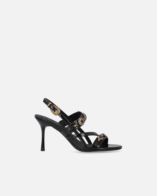 High slingback sandals with straps and studs