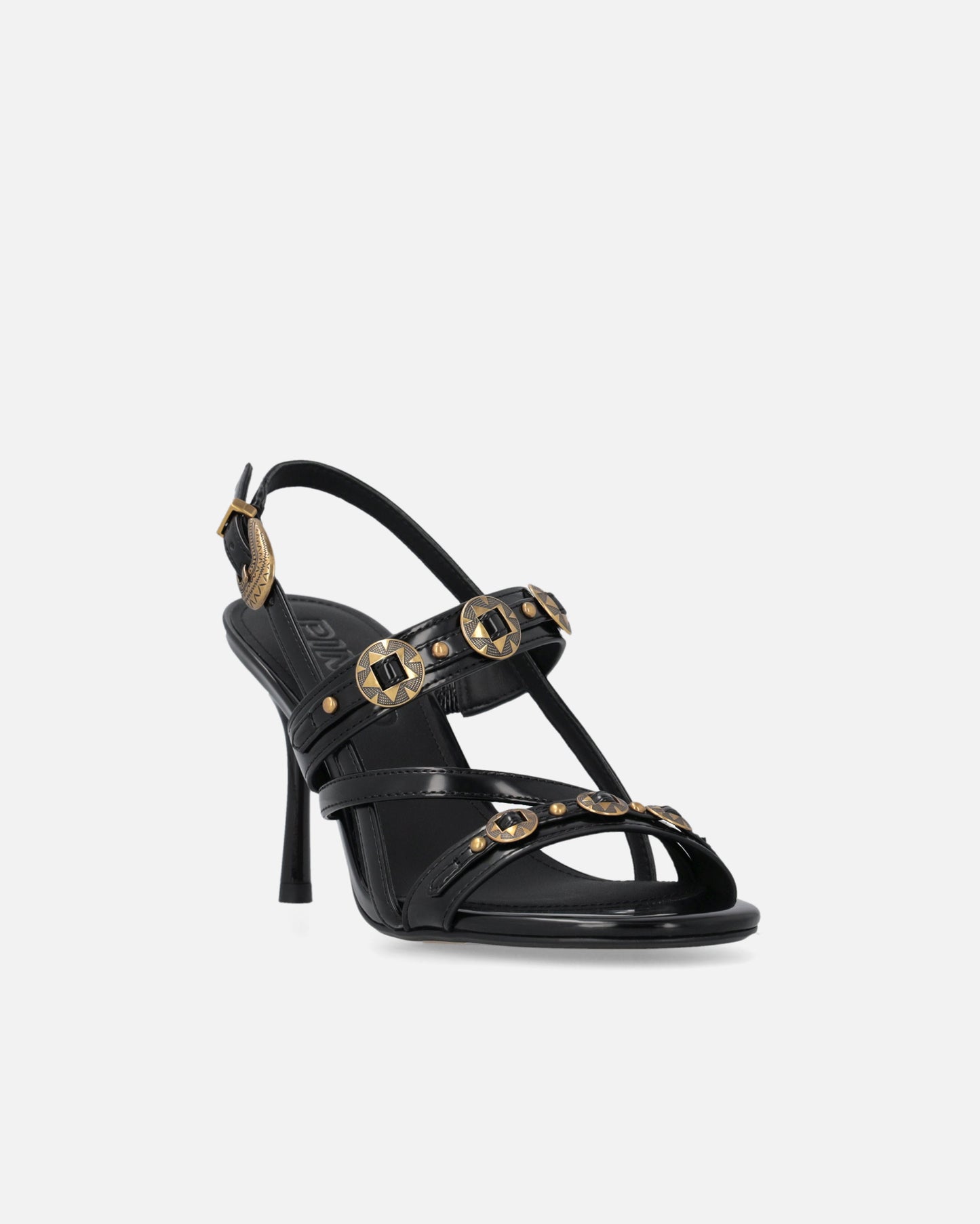 High slingback sandals with straps and studs