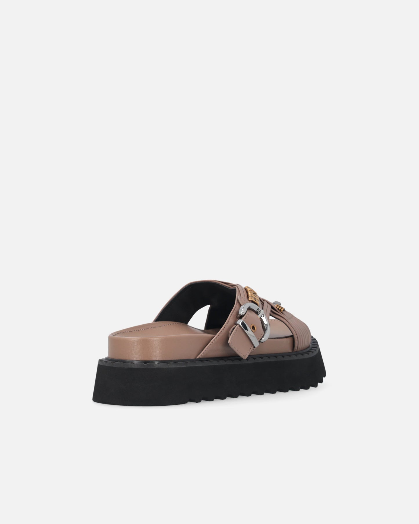 Woven nappa leather slip-on sandals with metallic rings