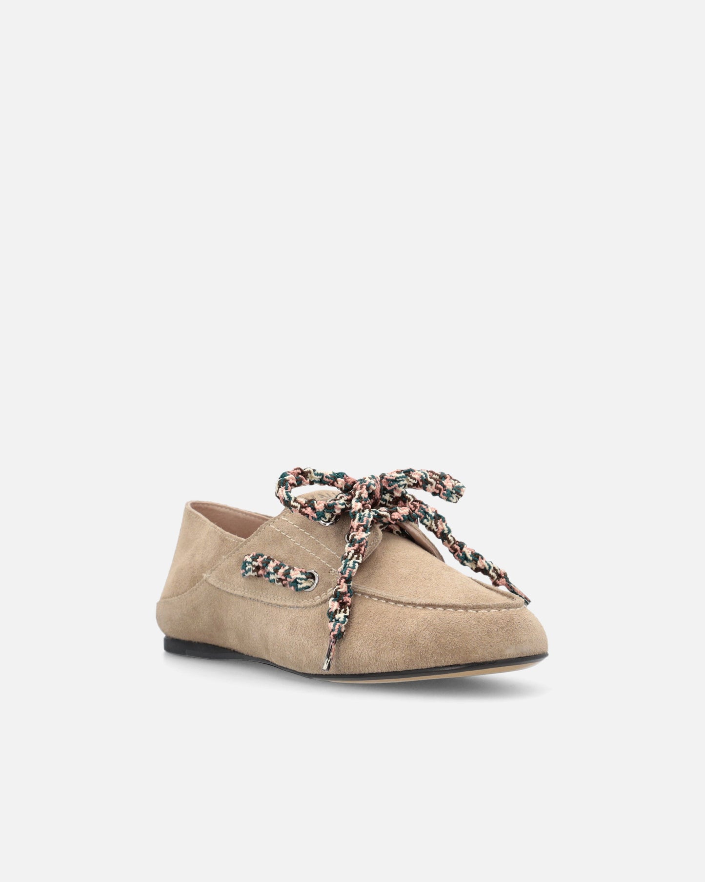 Suede moccasins with multicoloured laces