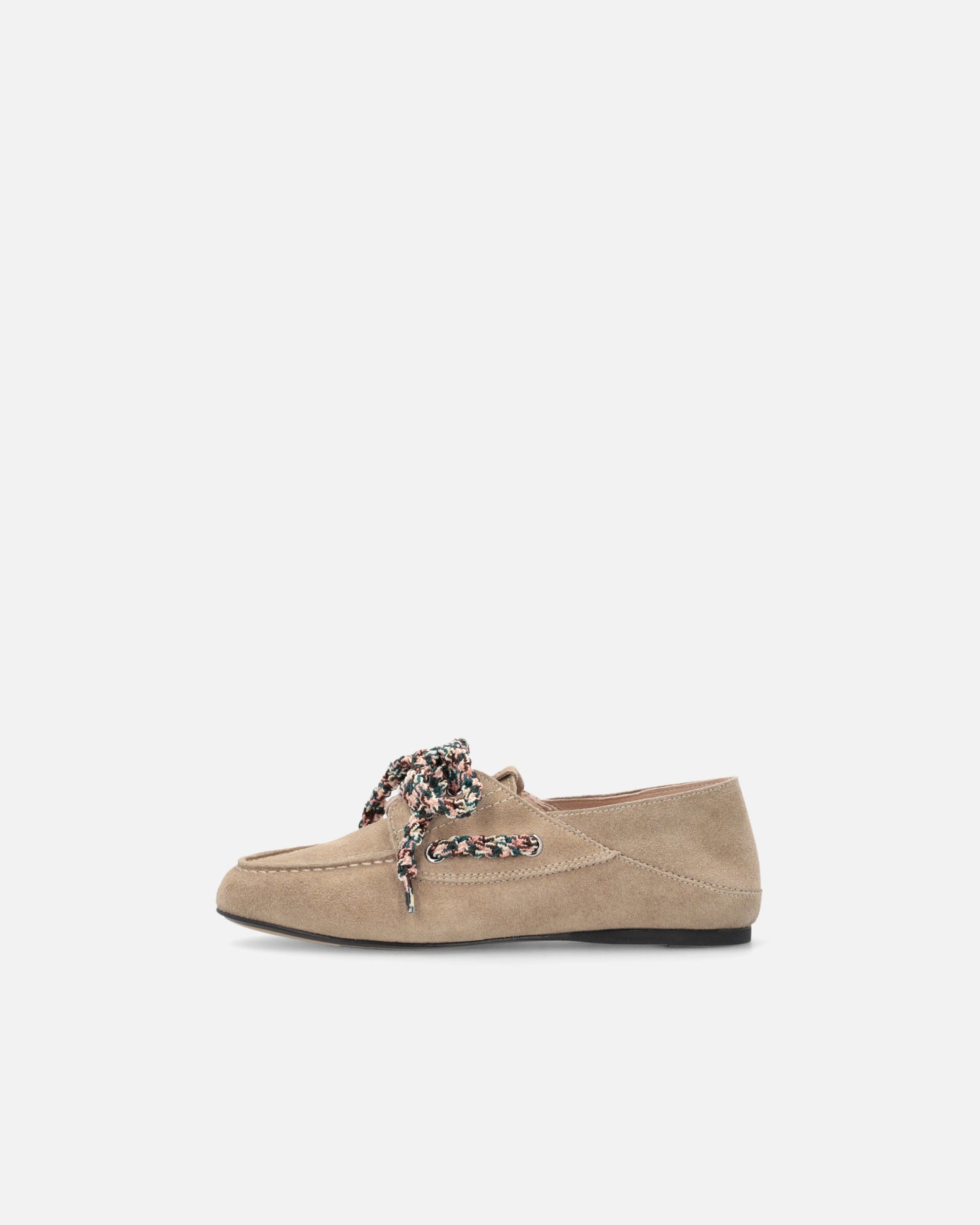 Suede moccasins with multicoloured laces