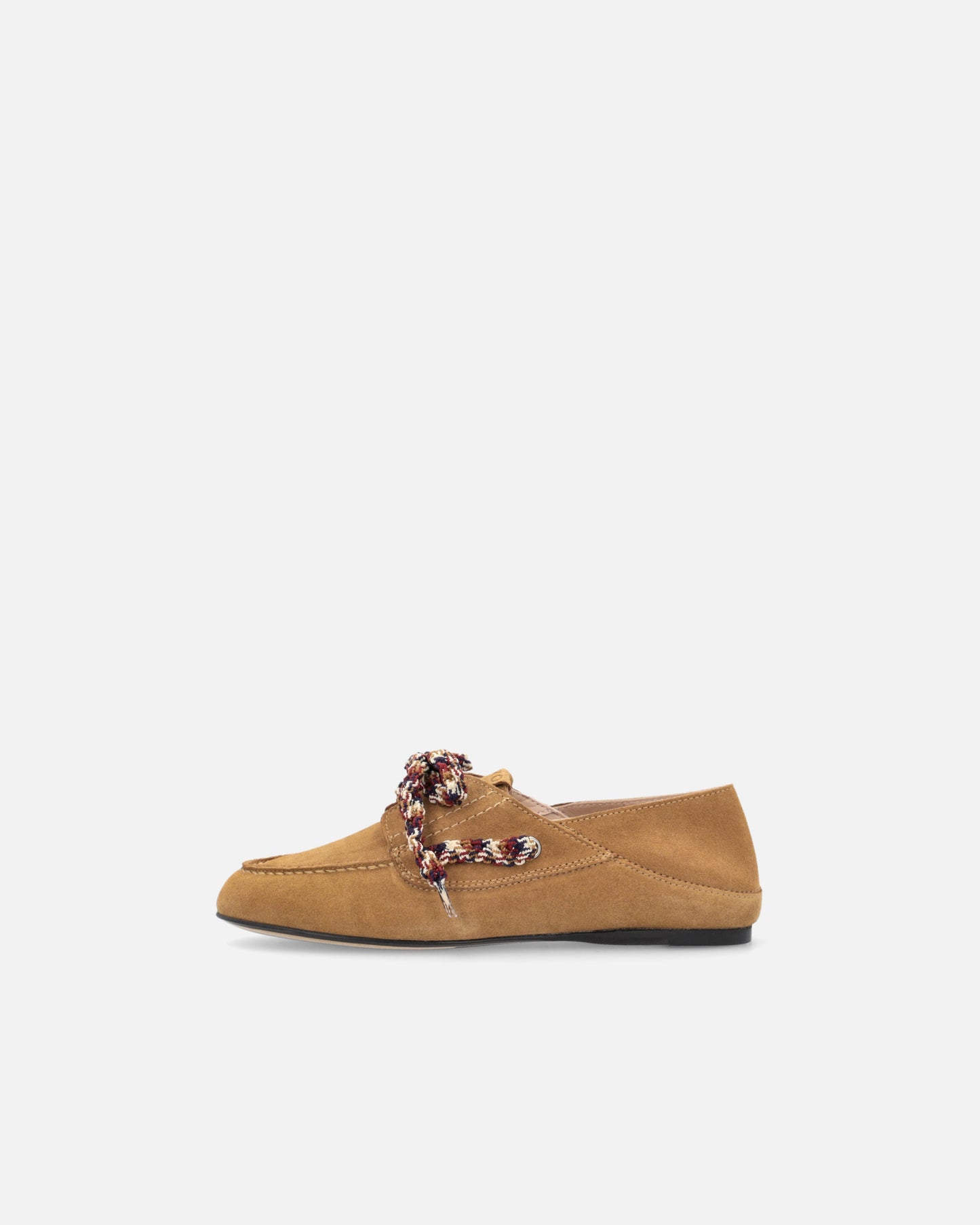 Suede moccasins with multicoloured laces