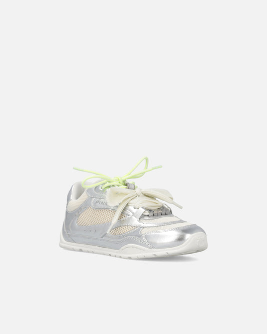 Laminated sneakers with double laces and jewel details