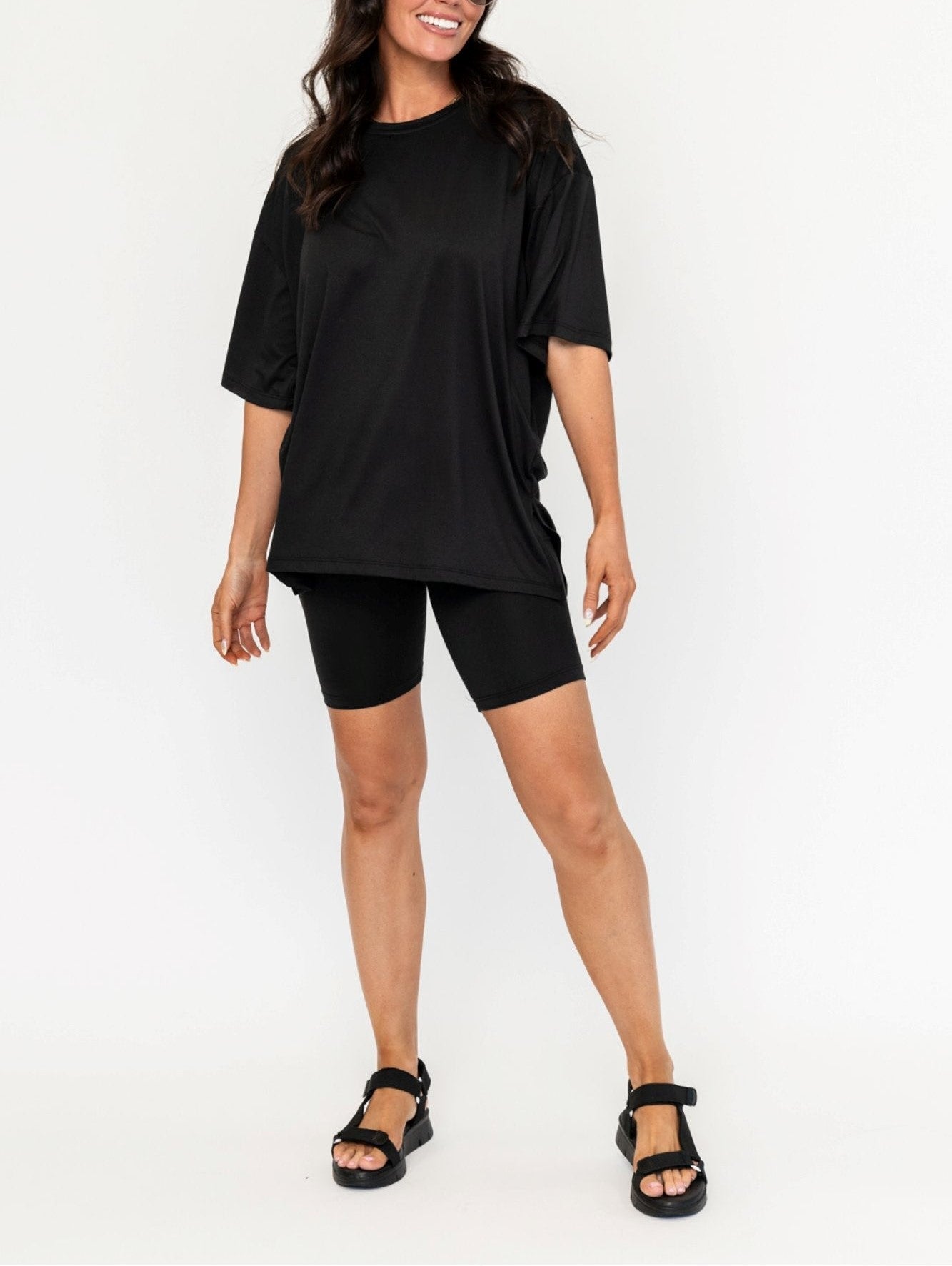 Damen Sommer Oversized Biker-Set mit Rundhalsausschnitt (2 kaufen, kostenloser Versand)