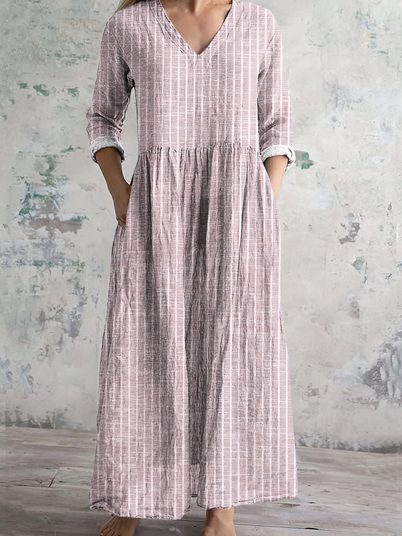 Damen-Leinenkleid mit Vintage-Streifenmuster