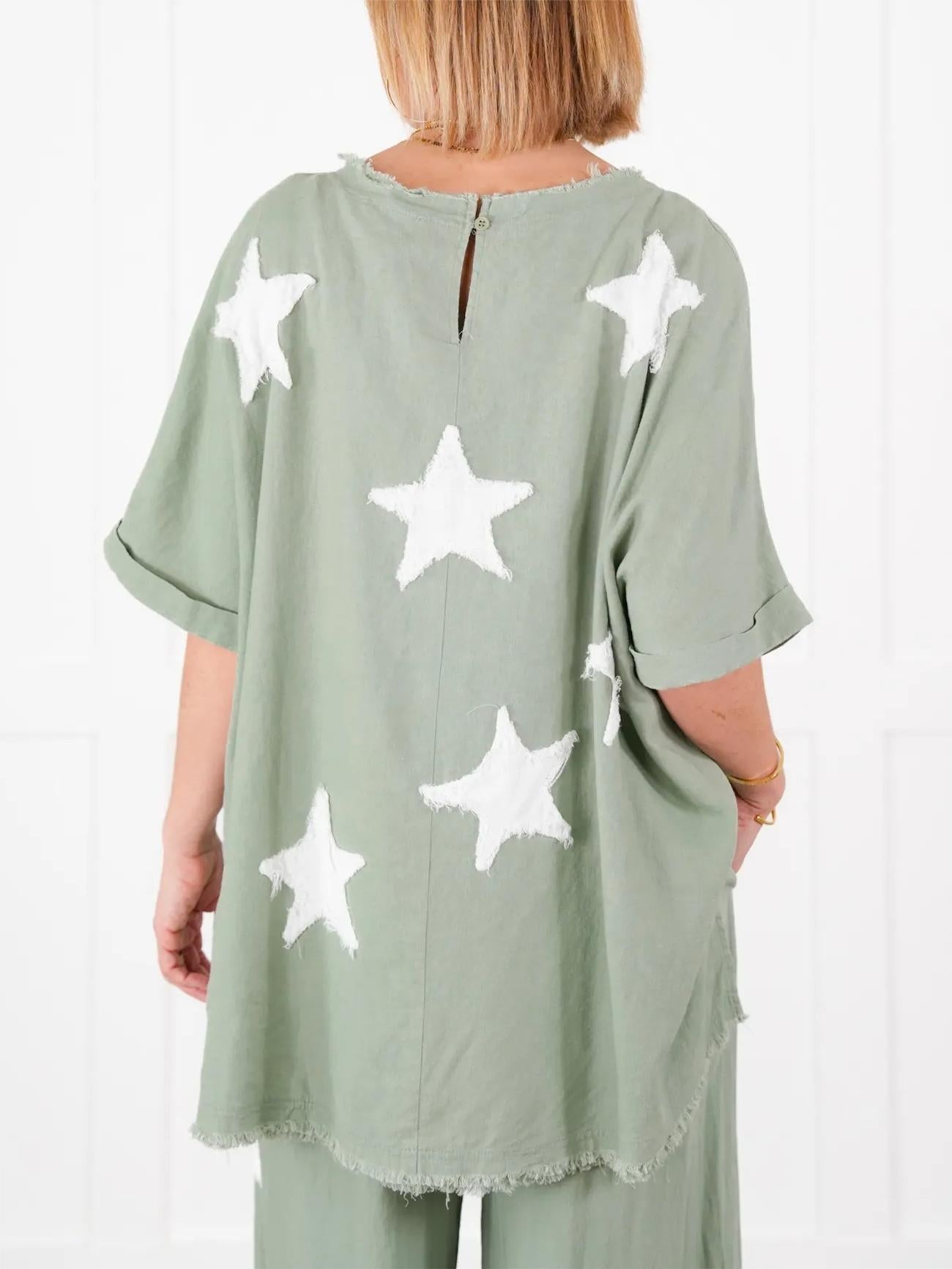 Zweiteiler-Set für Damen mit Stern-Patch im Freizeit-Stil (2 kaufen, kostenloser Versand)