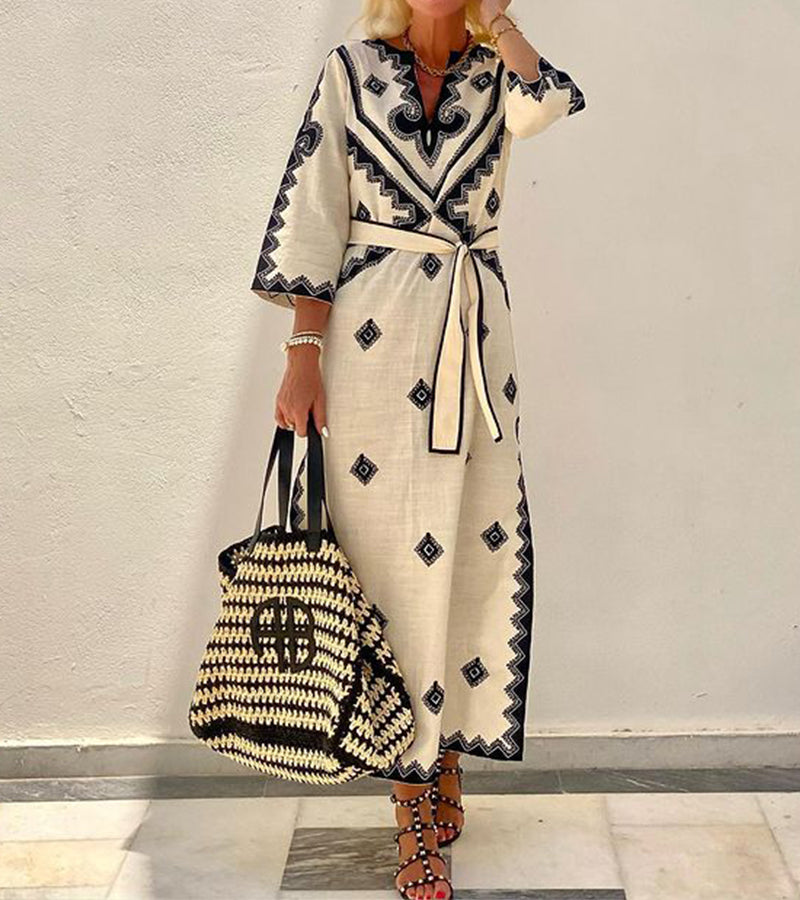 Maxi dress with baroque border print