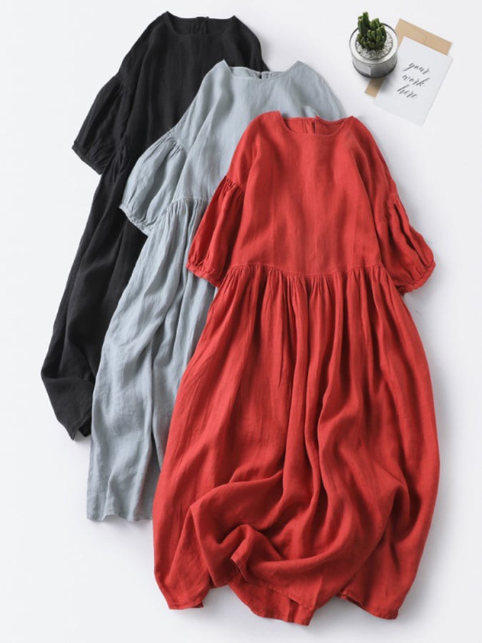Lockeres und vielseitiges Rundhals-Pulloverkleid mit Puffärmeln