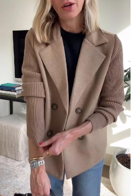 🔥50% Off-Limited Time⏳ Lapel Knitted Patchwork Sleeve Casual Coat